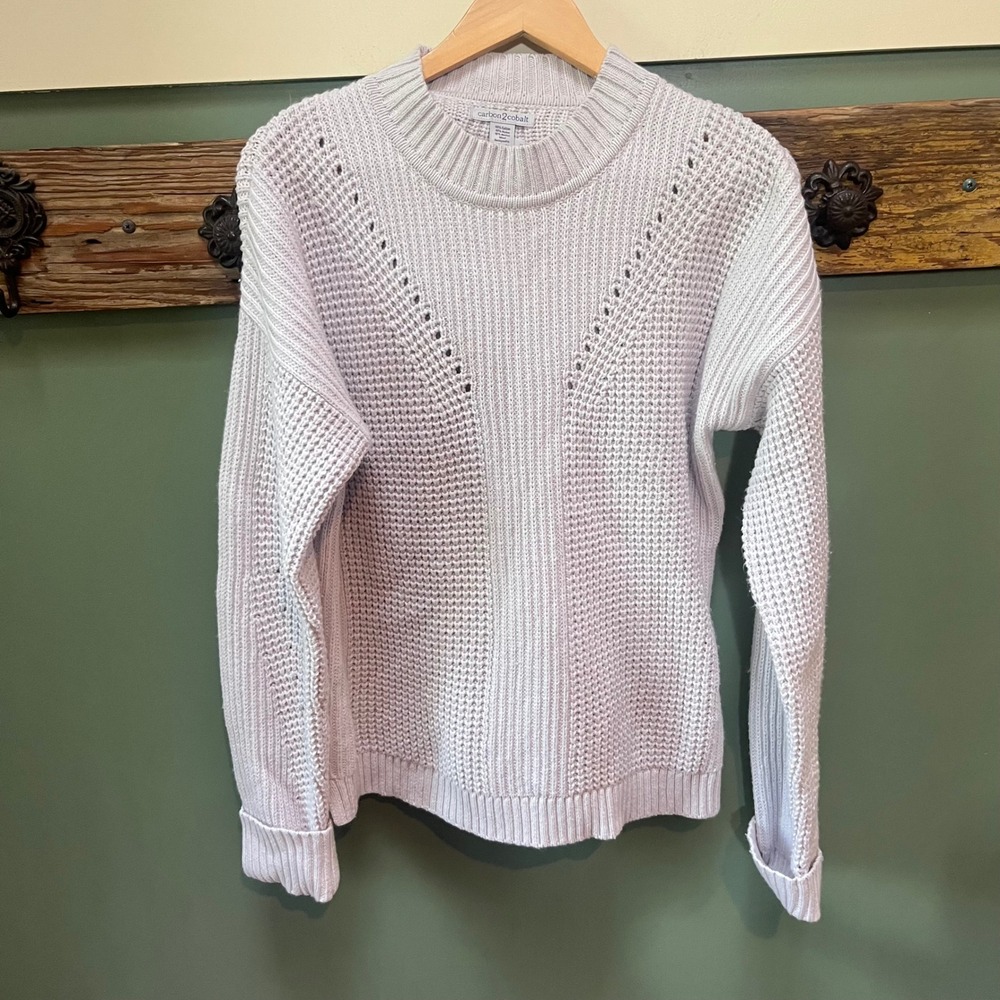 Carbon 2 Cobalt Women Medium Grey Merino Wool Blend Knit Sweater Outdoors